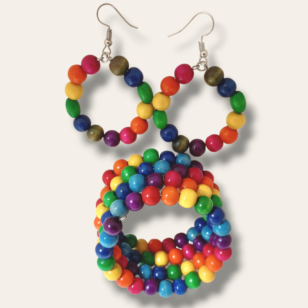 My Journey with Rainbow Wood Bead Bracelets and Matching Earrings