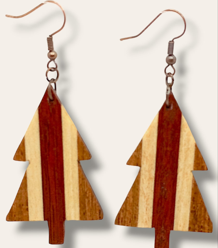 Add a touch of whimsy to your look, beautiful tree inlay wood earrings