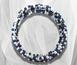 Harmony in Hues: Blue, Brown and White Glass Bead Wire Wrap Bracelet – Handcrafted Elegance for a Stylish and Vibrant Statement!