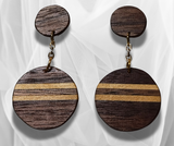 Dual Elegance: Double Round Inlay Wood Post Earrings – Handcrafted Artistry for a Unique and Stylish Statement.