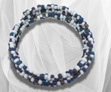 Harmony in Hues: Blue, Brown and White Glass Bead Wire Wrap Bracelet – Handcrafted Elegance for a Stylish and Vibrant Statement!