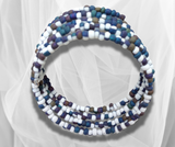 Harmony in Hues: Blue, Brown and White Glass Bead Wire Wrap Bracelet – Handcrafted Elegance for a Stylish and Vibrant Statement!