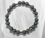 Light Green Moss Agate Wire-Wrapped Bracelet with Silver Spacer Beads