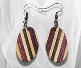 Nature's Palette: Oval Inlay Wood Earrings with Bloodwood, Walnut, and Basswood – Handcrafted Artistry for a Distinctive and Stylish Statement.