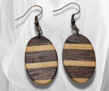 Natural Harmony: Oval Inlay Wood Earrings with Walnut and Basswood – Handcrafted Artistry for a Timeless and Elegant Statement.