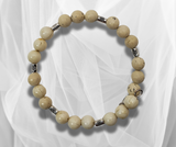 Wire-Wrapped Cream Moss Agate Bracelet with Silver Spacer Beads - Perfect for Any Season