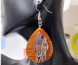 Adorable Teardrop Birch Bark Earrings with Silver Family Emblem