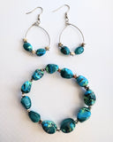 Blue and Green Wrapped Bracelet and Earrings Set