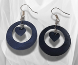 Blue Leather Round Earrings with Heart – Cute, Lightweight & Stylish