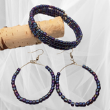 Blue, Purple, or Blurple? Glass Bead Wire Wrap Bracelet & Hoop Earrings -*