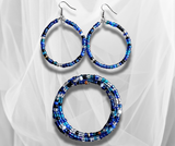 Blue Seed Beads Wire Wrap Bracelet & Earrings Set: Handcrafted Jewelry in Beautiful Shades of Blue