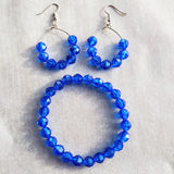 Bright Blue Bead Bracelet and Matching Earrings Set: Vibrant Handcrafted Jewelry