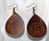 Dark Brown Leather Peace Sign Earrings – Lightweight, Boho & Stylish