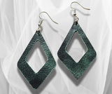 Double Diamond Dark Green Leather Earrings – Lightweight, Elegant & Stylish