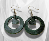 Handmade Round Deep Green Leather Earrings with Tiny Heart Accents – Perfect for Any Occasion!