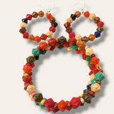 fall colored wood bead wire wrap bracelet and matching earrings