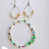 Glass Bead and Silver Spacers Bracelet and Matching Earrings Set