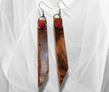 Handmade Long Brown Leather Earrings with Red Rivet – Bold, Stylish & Lightweight! 🔥✨