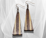 Contemporary Elegance: Long Triangle Inlay Wood Earrings – Handcrafted Artistry for a Distinctive and Stylish Statement.