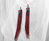 Maroon Boho Leather Dangle Earrings with Turquoise Rivet – Stylish, Lightweight & Unique