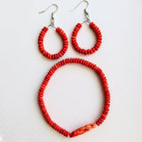 Stunning Red Bead Bracelet and Matching Earrings Set