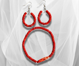 Charming Red Bead Stretch Bracelet & Matching Earrings Set - Stylish & Durable Jewelry