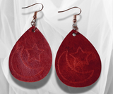 Deep Red Teardrop Leather Earrings with Crescent Moon & Star – Boho, Lightweight & Stylish