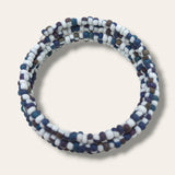 Harmony in Hues: Blue, Brown and White Glass Bead Wire Wrap Bracelet – Handcrafted Elegance for a Stylish and Vibrant Statement!