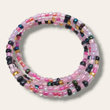 pink and black glass seed bead wire wrap bracelet