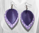 Purple Polka Dot Leather Pinch Earrings – Lightweight, Bold & Stylish