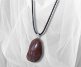 Bold and Petite: Smaller Jasper Red Stone Necklace with Black Cord – Handcrafted Elegance for a Stylish and Striking Statement.