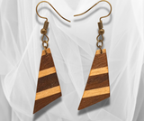 Geometric Charm: Small Triangular Inlay Wood Earrings with Walnut and Basswood – Handcrafted Artistry for a Distinctive and Nature-Inspired Style.