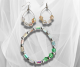 Glass Bead and Silver Spacers Bracelet and Matching Earrings Set