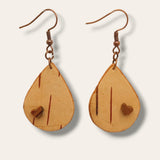 Adorable Teardrop Birch Bark Earrings with Tigers Eye Heart