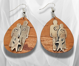 Adorable Teardrop Birch Bark Earrings with Silver Family Emblem