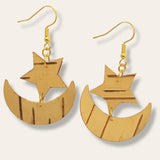 Star and moon birch bark earrings