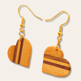 heart earrings made with inlay wood side view