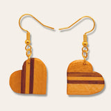 heart earrings made with inlay wood