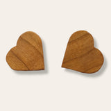 heart red oak wood post earrings