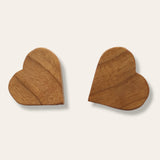 heart red oak wood post earrings