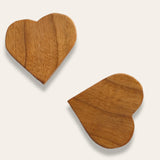 heart red oak wood post earrings