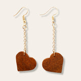 heart walnut dangle earrings on silver chain