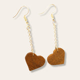 heart walnut dangle earrings on silver chain