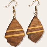 dark leafy inlay wood earrings