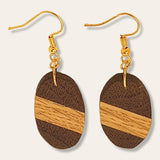 Elegance Redefined: Inlay Wood Oval Earrings – Handcrafted Artistry for Unique and Sophisticated Style.