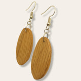 oval red oak wood earrings