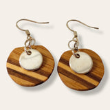 Distinctive Craftsmanship: Artisanal Chic Round Inlay Wood Earrings with Silver Charm – Handcrafted Elegance for a Stylish and Unique Statement.