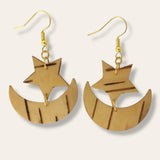 Star and moon birch bark earrings