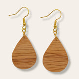 teardrop small red oak wood earrings